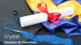  Presentation with diploma - Beautiful theme featuring graduation-setting-with-cap-tassel backdrop and a ocean colored foreground