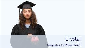  Presentation with graduation black graduate hat - Amazing presentation design having graduation uniform holding piggy bank backdrop and a sky blue colored foreground