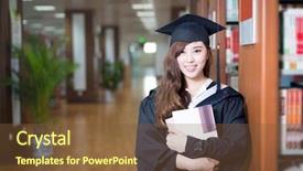  Presentation with academic - Presentation design consisting of graduation woman portrait - asian female student holding book background and a tawny brown colored foreground
