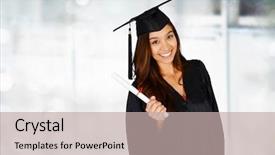  Presentation with teen mom cap and gown holding a baby - Cool new presentation theme with graduation woman portrait - student graduating school backdrop and a mint green colored foreground