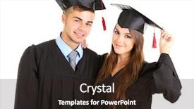  Presentation with students - Slide deck with graduation woman portrait - two happy graduating students isolated background and a  colored foreground