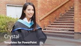  Presentation with graduation - Slide deck featuring graduation woman wearing gown in university campus background and a dark gray colored foreground