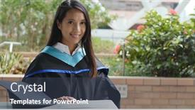  Presentation with graduation - Amazing slides having graduation woman wearing gown in university campus backdrop and a tawny brown colored foreground