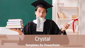  Presentation with greek column front - Slide deck having graduationmoney - graduate student in front background and a coral colored foreground