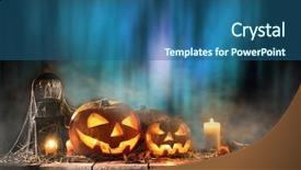  Presentation with cemetery - Theme consisting of graf - halloween pumpkins on wooden planks background and a ocean colored foreground