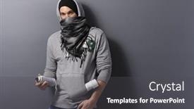  Presentation with face mask - PPT theme with graffiti-man-in-hooded-shirt background and a dark gray colored foreground