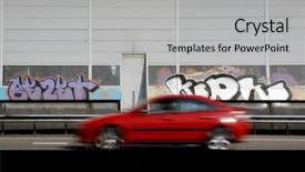  Presentation with car speeding - Beautiful presentation design featuring graffiti on sound isolation wall backdrop and a  colored foreground