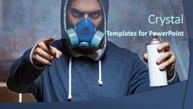  Presentation with graffiti - Colorful PPT theme enhanced with graffiti painter in dark smokey room backdrop and a ocean colored foreground