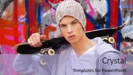  Presentation with graffiti - Slide deck with grafiti - cool-looking young man in front background and a light blue colored foreground