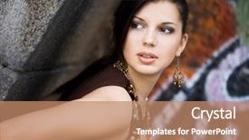  Presentation with multimedia wall television video broadcast - PPT theme consisting of grafiti - girl near the wall background and a coral colored foreground