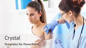  Presentation with doctor office - Slide deck with graft - adult woman having injection background and a  colored foreground