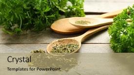  Presentation with sliced fresh papaya on wooden - Slides having graft - fresh and dried parsley background and a coral colored foreground