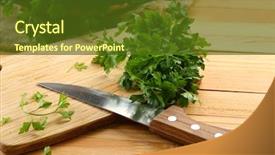  Presentation with cutting board - Slide deck enhanced with graft - fresh parsley on wooden cutting background and a tawny brown colored foreground
