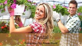  Presentation with people - Presentation theme consisting of graft - young smiling people florists working background and a gold colored foreground