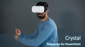  Presentation with virtual reality - Beautiful theme featuring grag race - man using virtual reality headset backdrop and a ocean colored foreground
