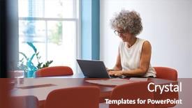  Presentation with aged study - Cool new slides with grag race - smiling middle aged woman working backdrop and a tawny brown colored foreground