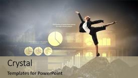  Presentation with diagram - Colorful slide deck enhanced with grahic - young businesswoman standing on one backdrop and a mint green colored foreground