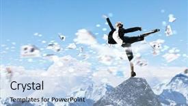  Presentation with diagram - Slide set featuring grahic - young businesswoman standing on one background and a light blue colored foreground