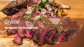  Presentation with steel silos for grain storage - Audience pleasing presentation theme consisting of grain fed grilled tomahawk beef backdrop and a red colored foreground