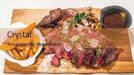  Presentation with grilled - Presentation having grain fed grilled tomahawk beef background and a gold colored foreground