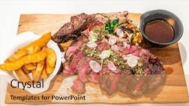  Presentation with packeting grain - Audience pleasing slide set consisting of grain fed grilled tomahawk beef backdrop and a coral colored foreground