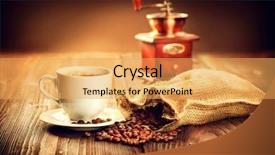  Presentation with sack of coffee beans - PPT theme with grain over vintage wooden background background and a yellow colored foreground