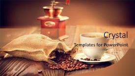  Presentation with grain mill - Audience pleasing PPT theme consisting of grain over vintage wooden background backdrop and a coral colored foreground