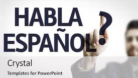  Presentation with spanish - Presentation theme with grammar - business man pointing to transparent background and a white colored foreground