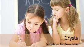  Presentation with grammar - Slide set featuring grammar - cute little girls are writing background and a coral colored foreground