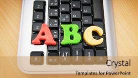  Presentation with early education - Beautiful slide deck featuring grammar - early education concept with keyboard backdrop and a coral colored foreground