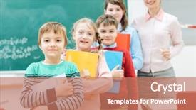  Presentation with teacher and students - Slides featuring grammar - proud students with books background and a coral colored foreground