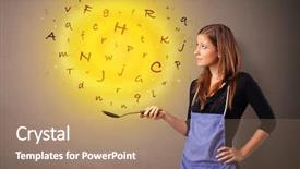  Presentation with technology black person - Slide set consisting of grammar - young person cooking letters background and a coral colored foreground