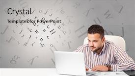  Presentation with business book - Presentation featuring grammar book - business person sitting at desk background and a light gray colored foreground