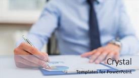  Presentation with grammar - Cool new presentation theme with grammar book - detail of a businessman writing backdrop and a light blue colored foreground