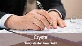  Presentation with grammar - Amazing PPT theme having grammar book - detail of a businessman writing backdrop and a violet colored foreground