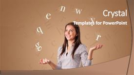  Presentation with grammar - Cool new PPT theme with grammar books - young student juggle with letters backdrop and a coral colored foreground