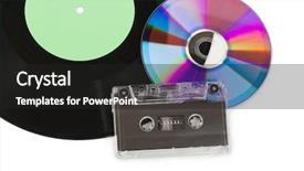  Presentation with gramophone - Beautiful PPT theme featuring gramophone disk cd and cassette backdrop and a dark gray colored foreground