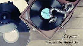  Presentation with gramophone - Audience pleasing presentation design consisting of gramophone with a vinyl record backdrop and a light gray colored foreground