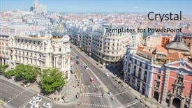  Presentation with aerial - Theme with gran via main shopping street background and a light blue colored foreground