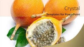  Presentation with passion fruit - Beautiful slide set featuring granadilla-with-leaves-and-passion backdrop and a gold colored foreground