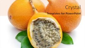  Presentation with passion fruit - PPT layouts consisting of granadilla-with-leaves-and-passion background and a gold colored foreground