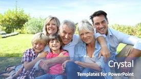  Presentation with grandparents - PPT theme enhanced with grand - happy 3 generation family background and a ocean colored foreground