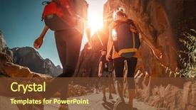  Presentation with backpacks - Theme with grand - hikers with backpacks walk background and a tawny brown colored foreground