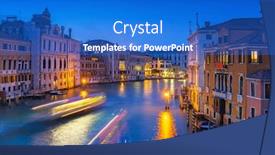  Presentation with architecture city - Audience pleasing presentation design consisting of grand canal of venice city with beautiful architecture at night italy backdrop and a cobalt blue colored foreground