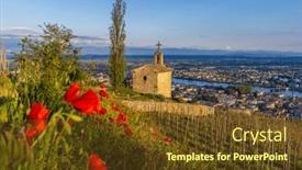 Presentation with vineyard - PPT theme enhanced with grand-cru-vineyard-and-chapel background and a tawny brown colored foreground