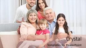  Presentation with thank you family - Slides having grand father - happy family sitting on sofa background and a coral colored foreground
