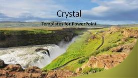  Presentation with roaring - Amazing slide set having grand gullfoss in iceland summer sunny day roaring water lit by the morning sun the river banks are overgrown with green moss northern backdrop and a light blue colored foreground