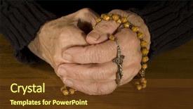  Presentation with praying hands rosary - Audience pleasing presentation theme consisting of grand ma - old hands praying with rosary backdrop and a tawny brown colored foreground