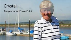  Presentation with old lady cartoon - Presentation theme consisting of grand ma - sixty five year old lady background and a light blue colored foreground