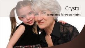  Presentation with over come challanges - Beautiful PPT theme featuring grand mother - grandmother and granddaughter embracing isolated backdrop and a  colored foreground